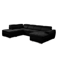 Canapé panoramique convertible avec coffre de rangement en tissu noir- Angle Droit