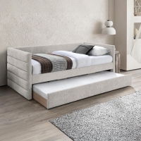 Lit gigogne en tissu beige 90x190 cm