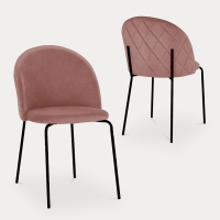 Lot de 2 chaises en velours rose et pieds noirs