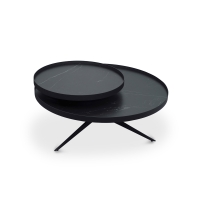 Table basse ronde à plateaux rotatifs en céramique et métal noir