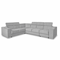 Canapé d’angle convertible réversible en tissu velours gris clair