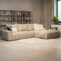 Canapé d'angle convertible avec coffre en velours beige - Angle droit