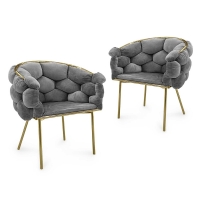 Lot de 2 chaises design en velours gris et pieds dorés