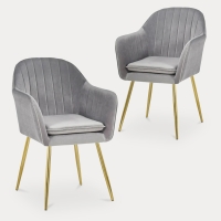 Lot de 2 chaises design avec accoudoirs en velours gris