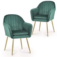 Lot de 2 chaises design avec accoudoirs en velours vert