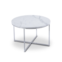 Table basse ronde effet marbre blanc pieds métal gris