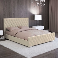 Lit double capitonné 140x190 cm avec coffre en velours beige