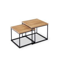 Lot de 2 tables basses gigognes carré en bois et métal noir