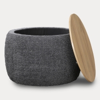 Pouf rond coffre effet peau de mouton gris foncé