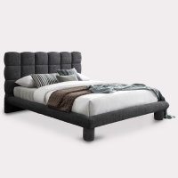 Lit double effet peau de mouton matelassé gris foncé 140x190 cm