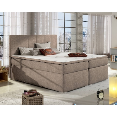 Lit boxspring 180x200 avec coffre de rangement en tissu beige