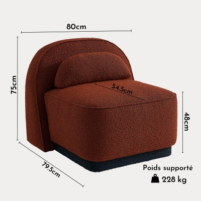 Fauteuil pivotant en tissu bouclette terracotta