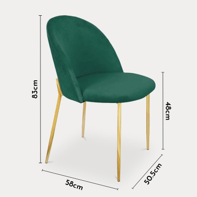 Lot de 2 chaises design en velours vert et pieds dorés