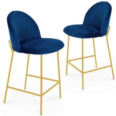 Lot de 2 tabourets de bar design en velours bleu