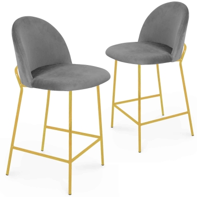 Lot de 2 tabourets de bar design en velours gris