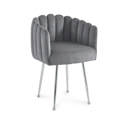 Chaise fauteuil en velours gris et pieds argentés