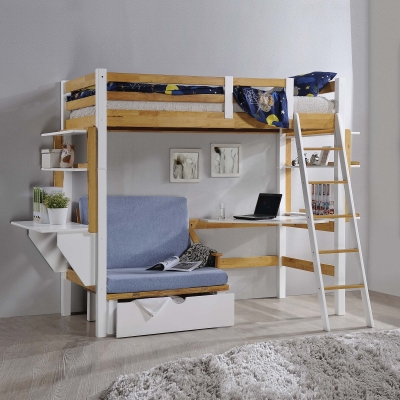 Lit mezzanine enfant 90 x 190 cm avec bureau et rangements