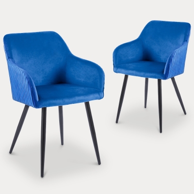 Lot de 2 chaises en velours bleu piètement en métal noir