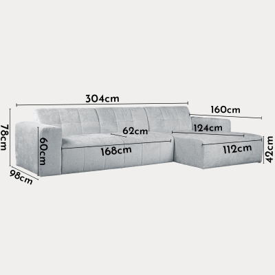 Canapé d'angle en tissu capitonné gris - Angle droit