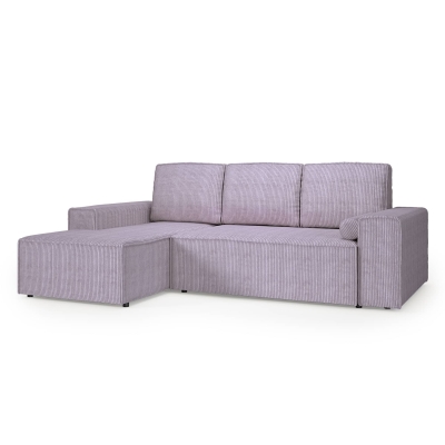 Canapé d'angle gauche convertible avec coffre en velours cotelé lilas