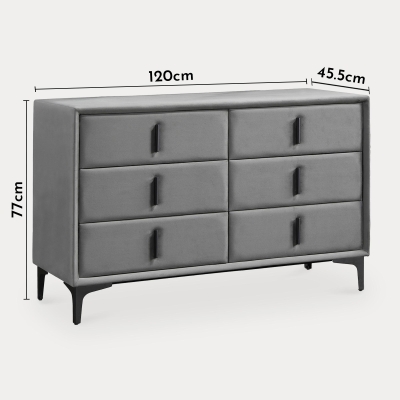 Commode 6 tiroirs en velours gris foncé