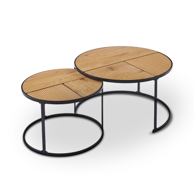 Lot de 2 tables basses rondes gigognes imitation rotin