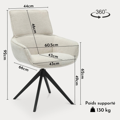 Chaise pivotante en tissu blanc écru piètement métal noir