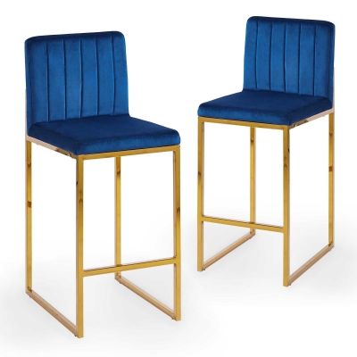 Lot de 2 tabourets de bar design en velours bleu