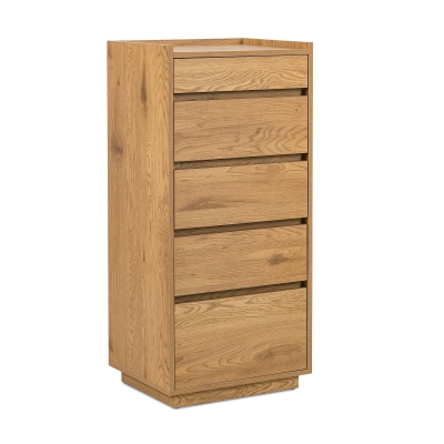 Commode 5 tiroirs en bois couleur chêne