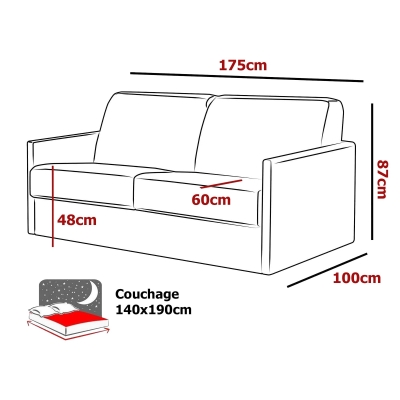 Canapé convertible 3 places en tissu gris carbone ouverture express, accoudoirs slim