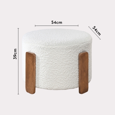 Pouf rond effet peau de mouton blanc pieds en bois