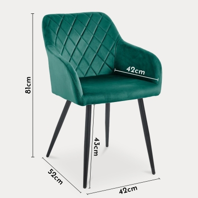 Lot de 2 chaises en velours vert pieds en métal noir