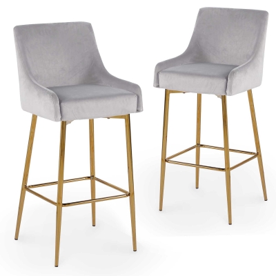 Lot de 2 tabourets de bar design en velours gris