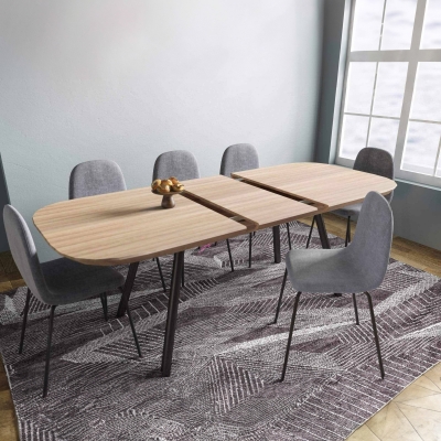 Table à manger extensible contemporaine couleur chêne 6-8 personnes