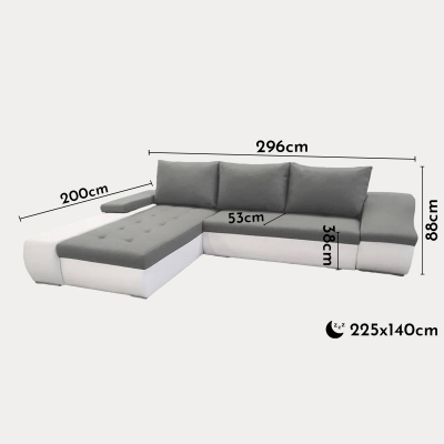 Canapé d'angle convertible coffre de rangement gris et blanc - Angle Gauche