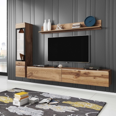 Meuble TV contemporain chêne vieilli avec LED