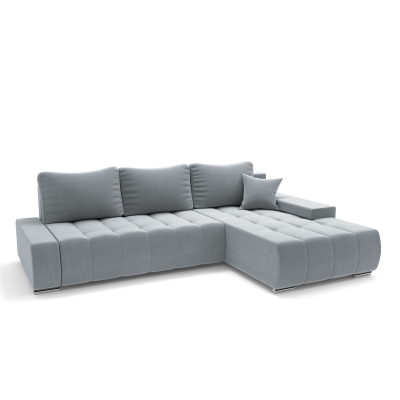 Canapé d'angle convertible en velours gris clair - Angle droit