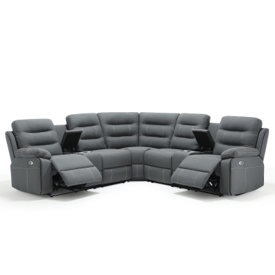Canapé d'angle relax électrique simili cuir gris foncé