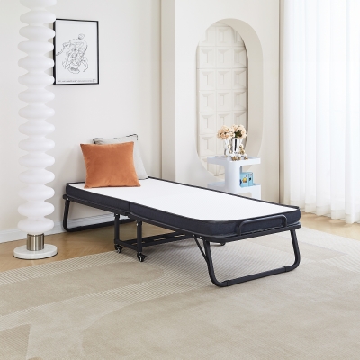 Lit d'appoint pliant en métal noir avec matelas 70 x 190 cm