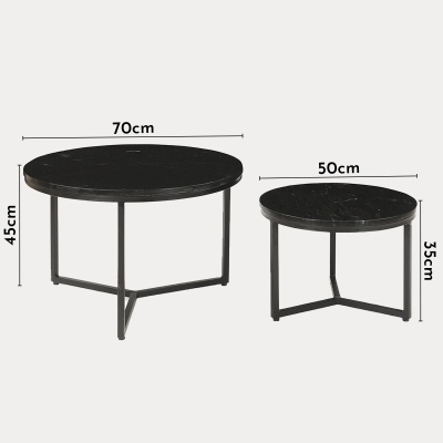 Lot de 2 tables basses rondes en marbre piètement métal noir