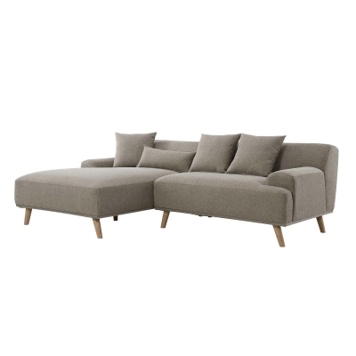 Canapé d'angle scandinave avec méridienne en tissu taupe - Angle Gauche