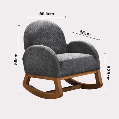 Fauteuil à bascule effet peau de mouton gris foncé et bois clair