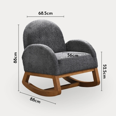 Fauteuil à bascule effet peau de mouton gris foncé et bois clair