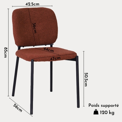 Lot de 2 chaises en tissu rouille piètement métal noir