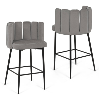 Lot de 2 tabourets de bar design en velours gris