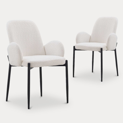 Lot de 2 chaises design en tissu bouclette blanc
