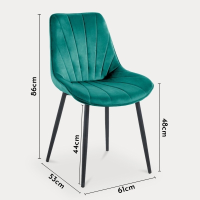 Lot de 4 chaises en velours vert pieds en métal noir