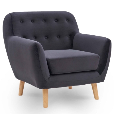 Fauteuil en tissu velours noir scandinave