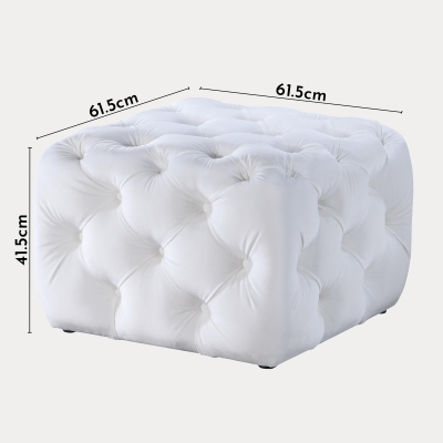 Pouf carré capitonné en velours blanc