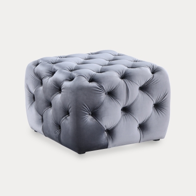 Pouf carré capitonné en velours gris